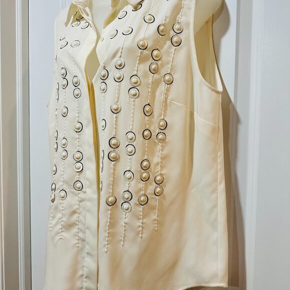 New Ann Taylor White Blouse w/Gem Stone Detail, Sleeveless, Size 12 (NWOT) - Picture 5 of 9